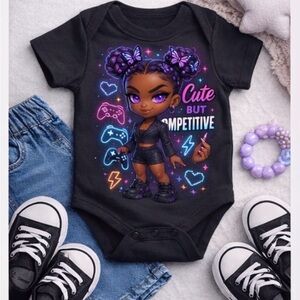 Cute But Competitive Graphic Baby Bodysuit - Black & Purple
